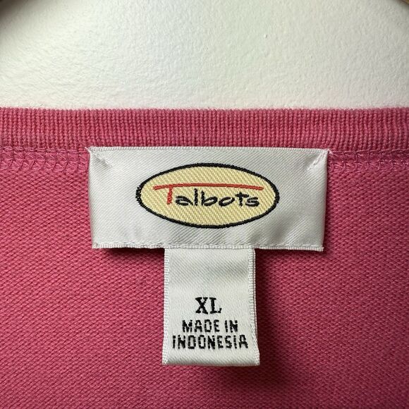 Vintage Talbots Cotton Sweater XL Womens Pink Cardigan Button Up Pockets Stretch - Picture 6 of 11